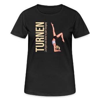 Turnen: Leichtigkeit und Anmut in jeder Bewegung - Frauen T-Shirt atmungsaktiv - Schwarz - Vorne - AI Model Female 172 light (172cm)