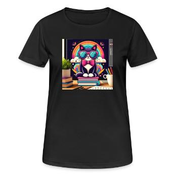 Chat studieux à lunettes - T-shirt respirant Femme - noir - Devant - AI Model Female 172 light (172cm)
