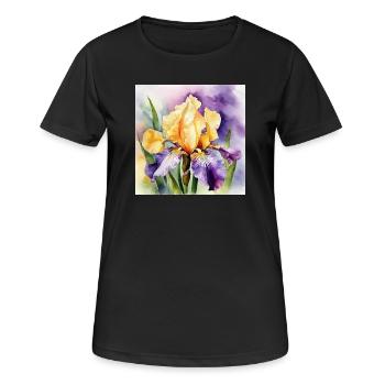 Iris iris violet orange | Conception à l’aquarelle - T-shirt respirant Femme - noir - Devant - AI Model Female 172 light (172cm)