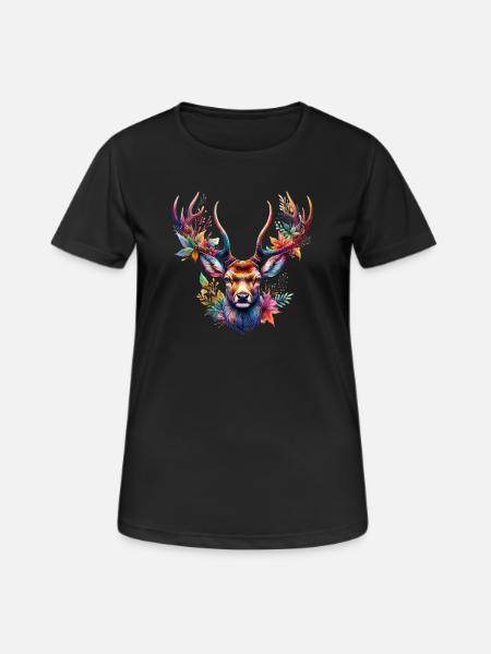 Hirsch - Frauen T-Shirt atmungsaktiv - Schwarz