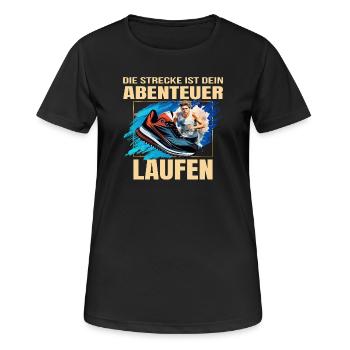 Laufen: Die Strecke ist dein Abenteuer - Frauen T-Shirt atmungsaktiv - Schwarz - Vorne - AI Model Female 172 light (172cm)