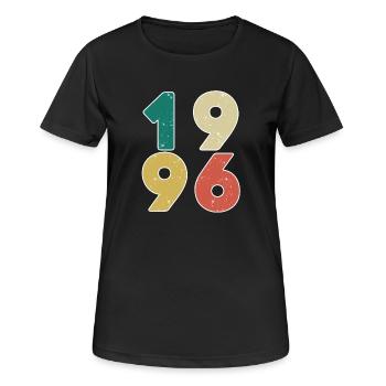 1996 - Jahrgang 1996 - Baujahr 1996 - Frauen T-Shirt atmungsaktiv - Schwarz - Vorne - AI Model Female 172 light (172cm)