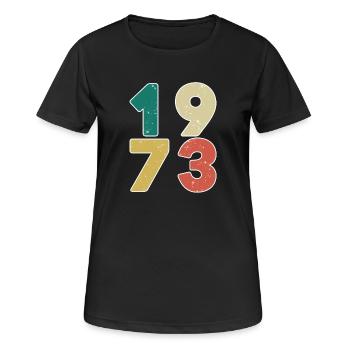 1973 - Jahrgang 1973 - Baujahr 1973 - Frauen T-Shirt atmungsaktiv - Schwarz - Vorne - AI Model Female 172 light (172cm)