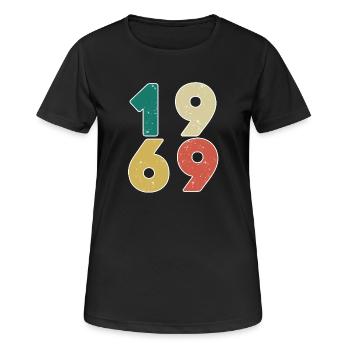 1969 - Jahrgang 1969 - Baujahr 1969 - Frauen T-Shirt atmungsaktiv - Schwarz - Vorne - AI Model Female 172 light (172cm)