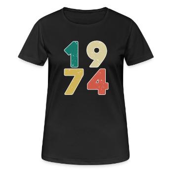 1974 - Né en 1974 - Construit en 1974 - T-shirt respirant Femme - noir - Devant - AI Model Female 172 light (172cm)
