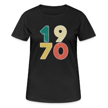 1970 - Jahrgang 1970 - Baujahr 1970 - Frauen T-Shirt atmungsaktiv - Schwarz - Vorne - AI Model Female 172 light (172cm)