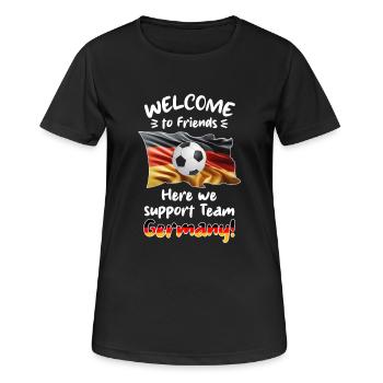 Welcome friends - We support our team GER. - Women's Breathable T-Shirt - black - Front - AI Model Female 172 light (172cm)