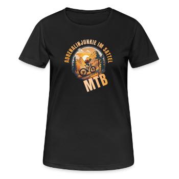 Adrenalinjunkie im Sattel - Frauen T-Shirt atmungsaktiv - Schwarz - Vorne - AI Model Female 172 light (172cm)