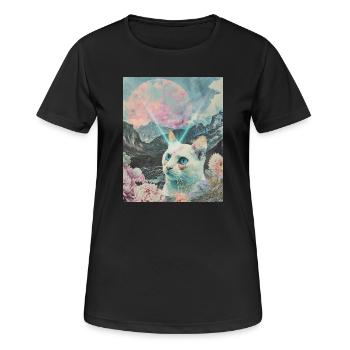 Chat comète entre les pics en fleurs - T-shirt respirant Femme - noir - Devant - AI Model Female 172 light (172cm)