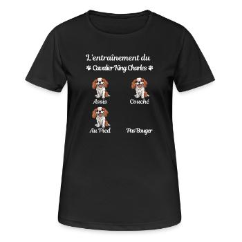 Carte humoristique pour l'éducation canine - T-shirt respirant Femme - noir - Devant - AI Model Female 172 light (172cm)