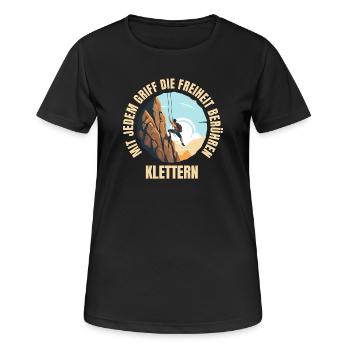 Mit jedem Griff die Freiheit berühren - Frauen T-Shirt atmungsaktiv - Schwarz - Vorne - AI Model Female 172 light (172cm)