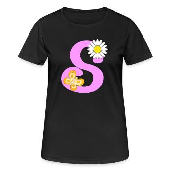Lettre S - T-shirt respirant Femme - noir - Devant - AI Model Female 172 light (172cm)