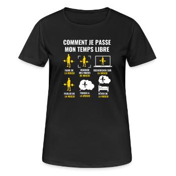 WIE ICH MEINE FREIZEIT VERBRINGE - Krafttraining - Frauen T-Shirt atmungsaktiv - Schwarz - Vorne - AI Model Female 172 light (172cm)