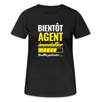 Bald Immobilienmakler bitte warten - Frauen T-Shirt atmungsaktiv - Schwarz - Vorne - AI Model Female 172 light (172cm)