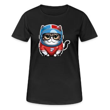 Katze Weltraum Space Cat Astronaut - Frauen T-Shirt atmungsaktiv - Schwarz - Vorne - AI Model Female 172 light (172cm)