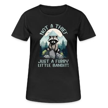 Kein Dieb, nur ein pelziger kleiner Bandit, Waschbär - Frauen T-Shirt atmungsaktiv - Schwarz - Vorne - AI Model Female 172 light (172cm)