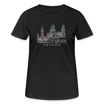 Vue Sur Le Danube De Passau, Bavière, Allemagne, Dessin - T-shirt respirant Femme - noir - Devant - AI Model Female 172 light (172cm)
