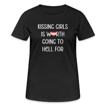 LGBT Pride Month - Küsse Mädchen. Lesbisches Paar - Frauen T-Shirt atmungsaktiv - Schwarz - Vorne - AI Model Female 172 light (172cm)