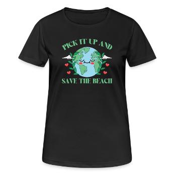 Badestrand & Meer plastikfrei gegen Verschmutzung - Frauen T-Shirt atmungsaktiv - Schwarz - Vorne - AI Model Female 172 light (172cm)
