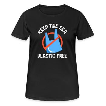 Badestrand & Meer plastikfrei gegen Verschmutzung - Frauen T-Shirt atmungsaktiv - Schwarz - Vorne - AI Model Female 172 light (172cm)