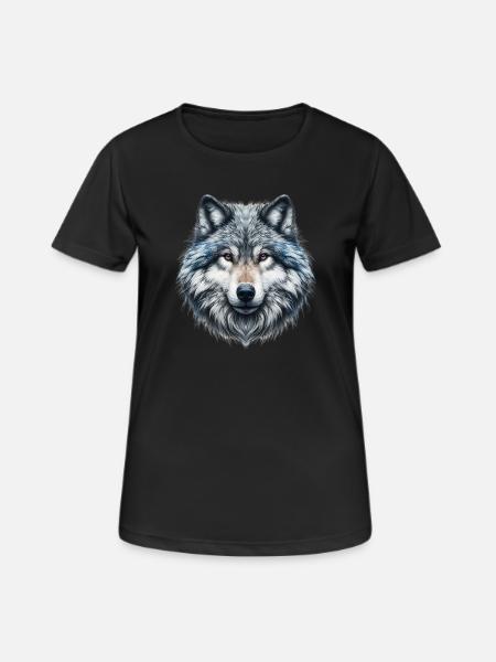 Wolf - Frauen T-Shirt atmungsaktiv - Schwarz
