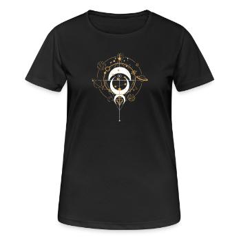 Cosmic Geometry Orbital Emblem - Women's Breathable T-Shirt - black - Front - AI Model Female 172 light (172cm)