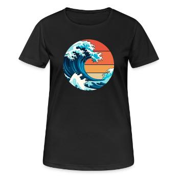 Japanische Welle - Frauen T-Shirt atmungsaktiv - Schwarz - Vorne - AI Model Female 172 light (172cm)