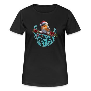 Niedlicher Weihnachtsvogel, der auf einem überdachten Ast sitzt - Frauen T-Shirt atmungsaktiv - Schwarz - Vorne - AI Model Female 172 light (172cm)