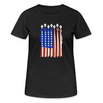 Amerikanische Flagge Kampfjet - Frauen T-Shirt atmungsaktiv - Schwarz - Vorne - AI Model Female 172 light (172cm)