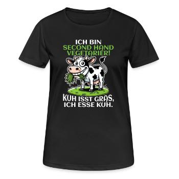 Ich bin Second Hand Vegetarier - Kuh Meme - Frauen T-Shirt atmungsaktiv - Schwarz - Vorne - AI Model Female 172 light (172cm)