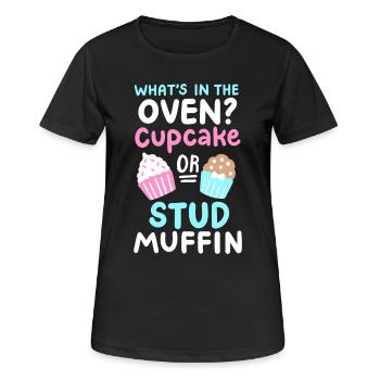 Cupcake oder Stud Muffin Gender Reveal Party - Frauen T-Shirt atmungsaktiv - Schwarz - Vorne - AI Model Female 172 light (172cm)