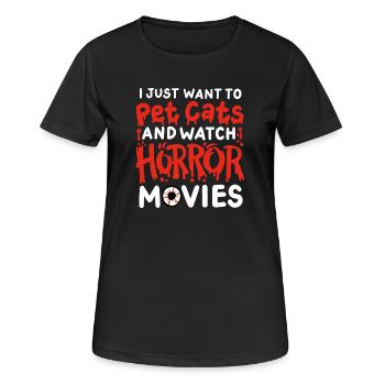 Horrorfilm und Katze - Frauen T-Shirt atmungsaktiv - Schwarz - Vorne - AI Model Female 172 light (172cm)