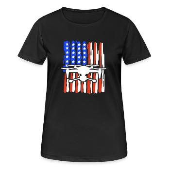 Drohne amerikanische Flagge Quadrocopter Pilot - Frauen T-Shirt atmungsaktiv - Schwarz - Vorne - AI Model Female 172 light (172cm)