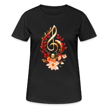 Clé de sol dorée avec des feuilles rouges. - T-shirt respirant Femme - noir - Devant - AI Model Female 172 light (172cm)
