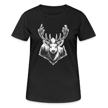 Hirschkopf Waldlandschaft - Frauen T-Shirt atmungsaktiv - Schwarz - Vorne - AI Model Female 172 light (172cm)