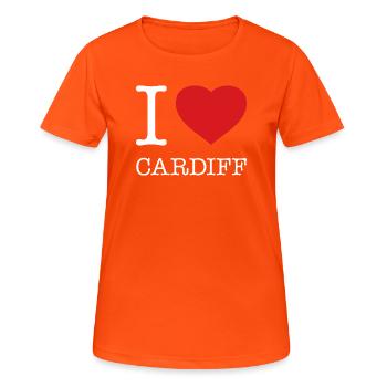 I LOVE CARDIFF - Frauen T-Shirt atmungsaktiv - Neonorange - Vorne - AI Model Female 172 dark (172cm)