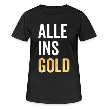 Alle ins Gold - Frauen T-Shirt atmungsaktiv - Schwarz - Vorne - AI Model Female 172 light (172cm)