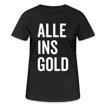 Alle ins Gold - Frauen T-Shirt atmungsaktiv - Schwarz - Vorne - AI Model Female 172 light (172cm)