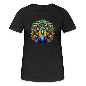 Pfau - Frauen T-Shirt atmungsaktiv - Schwarz - Vorne - AI Model Female 172 light (172cm)