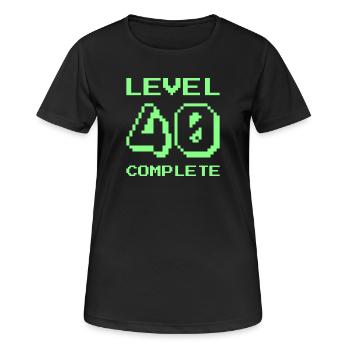 Stufe 40 abgeschlossen - Frauen T-Shirt atmungsaktiv - Schwarz - Vorne - AI Model Female 172 light (172cm)