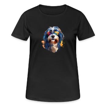 Tibet Terrier mit Sonnenbrille - Frauen T-Shirt atmungsaktiv - Schwarz - Vorne - AI Model Female 172 light (172cm)