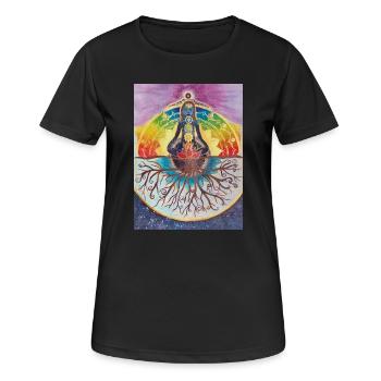 Spiritueller Meditationsbaum mit Chakras - Frauen T-Shirt atmungsaktiv - Schwarz - Vorne - AI Model Female 172 light (172cm)