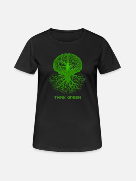 Denken Sie grün - Frauen T-Shirt atmungsaktiv - Schwarz