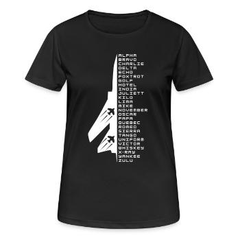 Alphabet phonétique - T-shirt respirant Femme - noir - Devant - AI Model Female 172 light (172cm)
