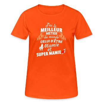 Pride Granny Superheldin - Frauen T-Shirt atmungsaktiv - Neonorange - Vorne - AI Model Female 172 dark (172cm)