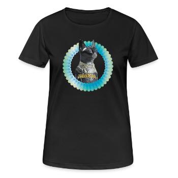 Theodosia Katzenstatue Ra - Frauen T-Shirt atmungsaktiv - Schwarz - Vorne - AI Model Female 172 light (172cm)