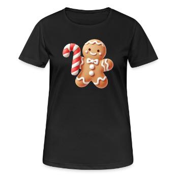 Joyeux bonhomme en pain d’épice avec canne à sucre - T-shirt respirant Femme - noir - Devant - AI Model Female 172 light (172cm)