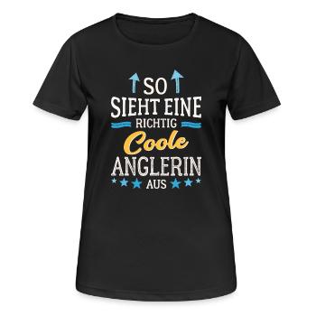 So sieht eine richtig coole Anglerin aus Fischerin - Frauen T-Shirt atmungsaktiv - Schwarz - Vorne - AI Model Female 172 light (172cm)