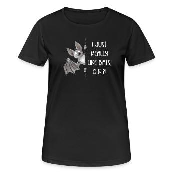 I Just Really Like Bats I Fledermaus Flughund - Frauen T-Shirt atmungsaktiv - Schwarz - Vorne - AI Model Female 172 light (172cm)
