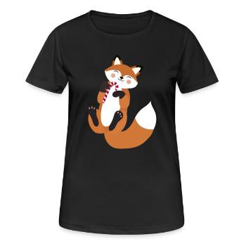 Renard espiègle avec une canne à sucre pour Noël - T-shirt respirant Femme - noir - Devant - AI Model Female 172 light (172cm)